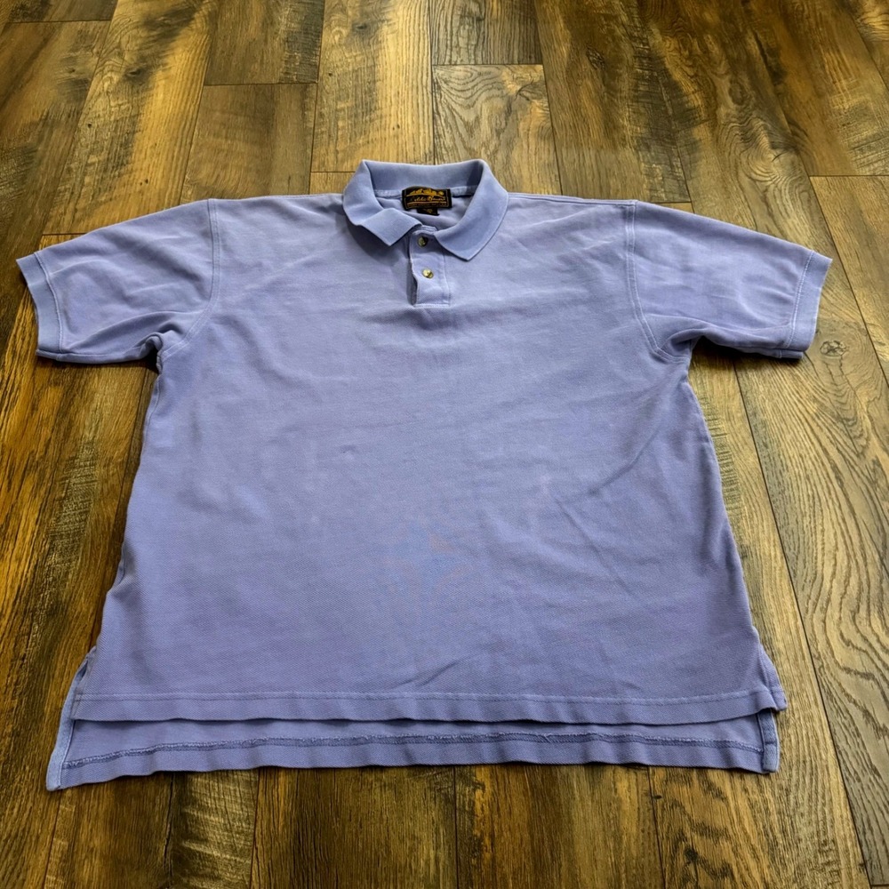 Eddie Bauer Mens L Short Sleeve Pique Polo Shirt Blue Cotton‎ Casual Blokecore